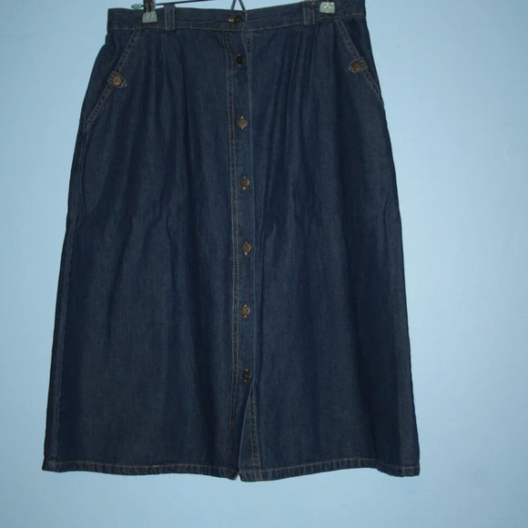 Anthony Richards Denim Button Up Front 100% Cotton Modest Women's Skirt 14P - Picture 2 of 15
